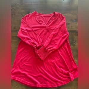 Vibrant Red V-Neck Long Sleeve Top